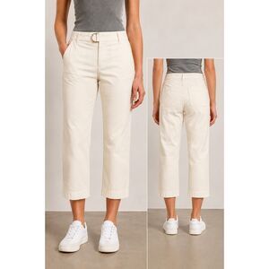 By Anthropologie Colette Cream High Rise Cropped Belted Pants Size 28 #700